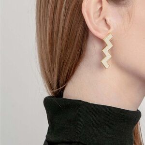 Gold and Black Zigzag Earrings